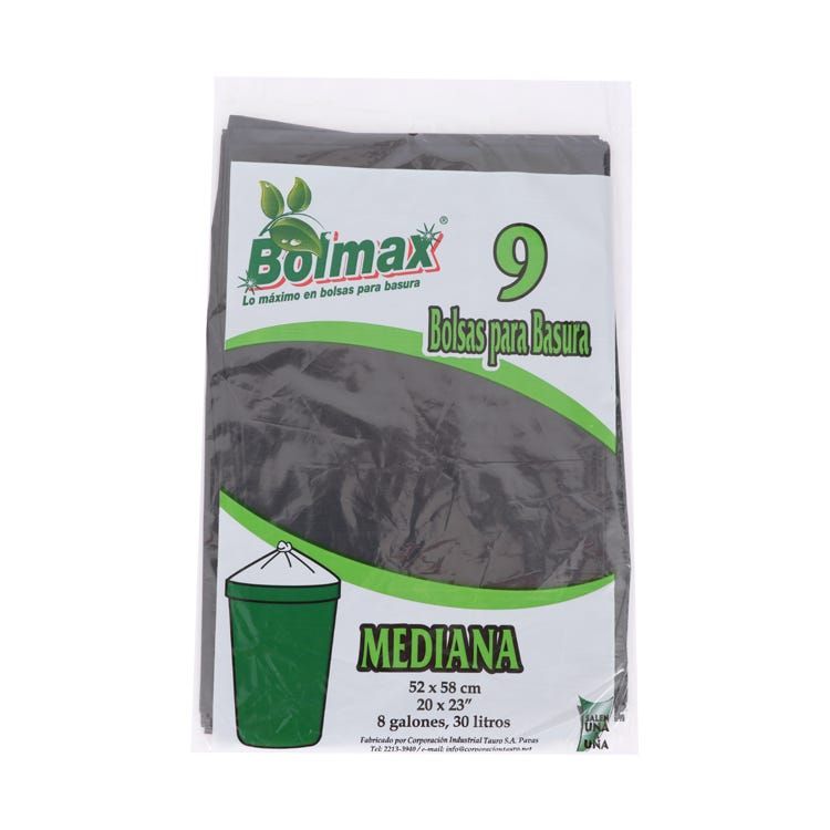 BOLSA NEGRA RECICLADA BOLMAX 52X58CM 9 UNIDADES MAYC Suministros