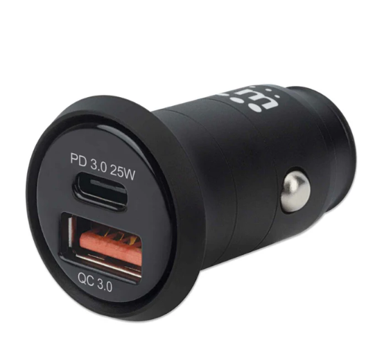 MINI CARGADOR DE AUTO PD CON 2 PUERTOS 25W MANHATTAN 102414 (RO)