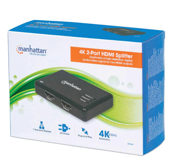 SPLITTER HDMI DE 2 PUERTOS 4K MANHATTAN 207669 (RO)